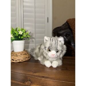Demdaco Maine Coon Cat Silver Grey 10"  Plush Fabric Stuffed Animal Realistic